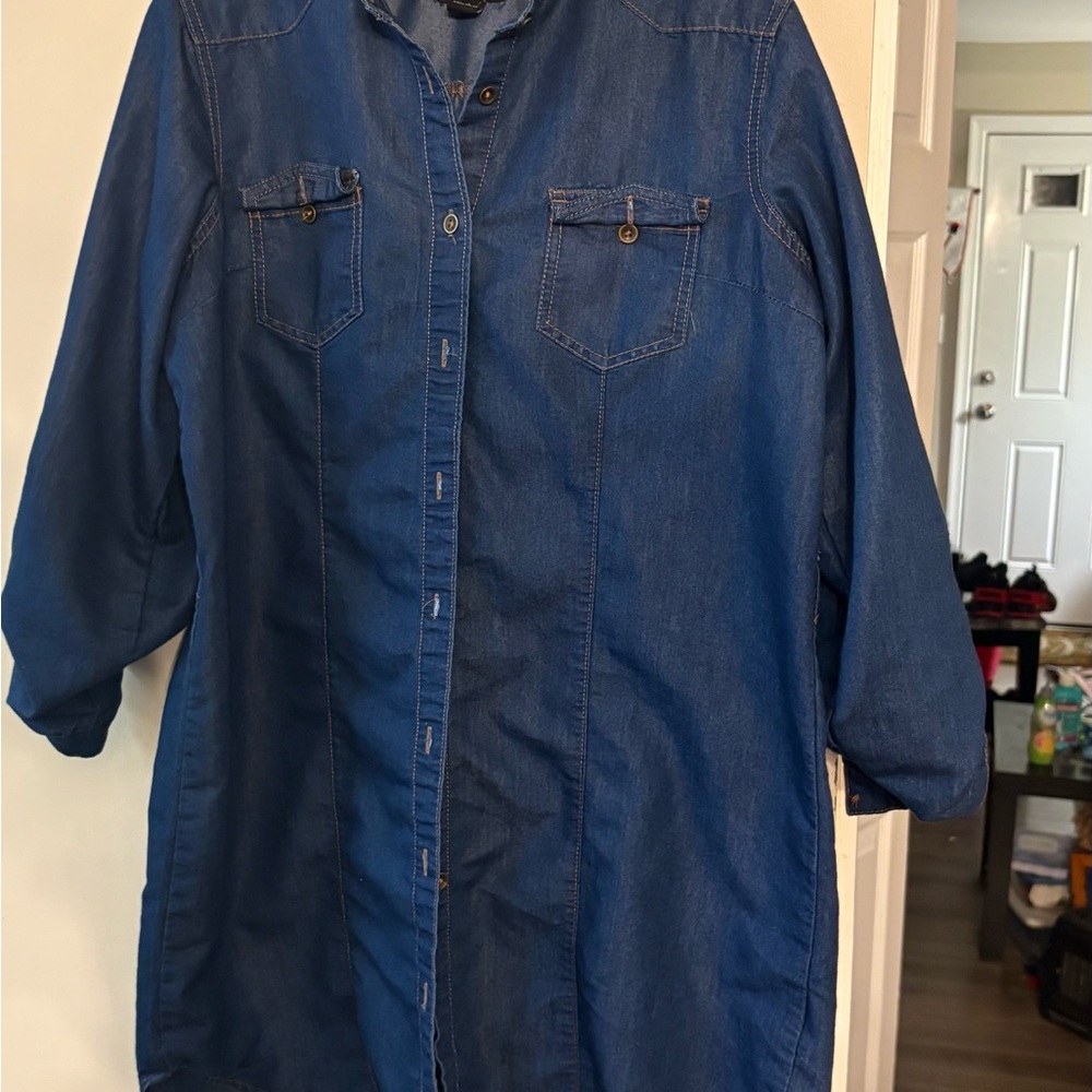 Casual Blue Denim Shirt Dress